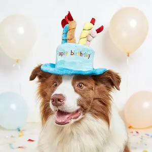 Cute "Happy Birthday" pet party hat toy, easy-to-wear design, decorated with colorful candles, suitable for small/medium dogs and cats, dog birthday party supplies.