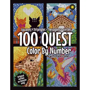 100 QUEST Color By Number: Squares + Triangles + Hexagons + Circles (BLACK backgrounds): color quest activity book for adults Paperback – January 1, 2023