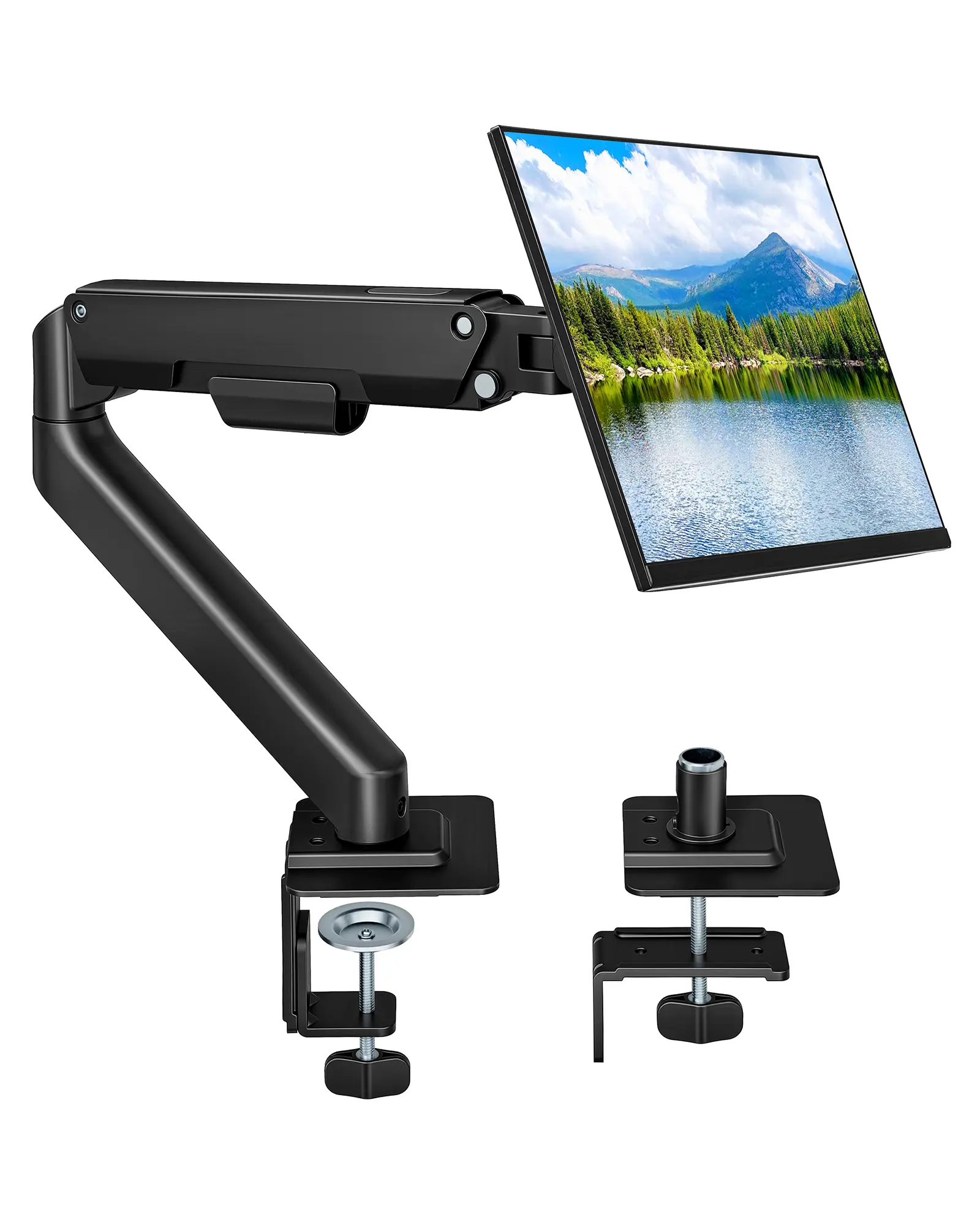 PEGZONE Single & Dual Monitor Arm for Up to 32" / 19.8 lbs Screens Gas Spring Monitor Stand Adjustable Monitor Mount with Clamp and Grommet Base tiktokshopbacktoschool