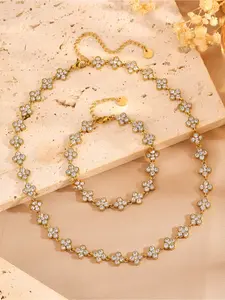 2-piece set of 304 stainless steel lucky clover bracelet and necklace combination, high-quality jewelry, Elegant Jewelry Set, Mother's Day gift, family gift