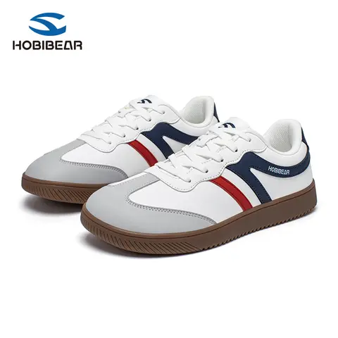 HOBIBEAR Women's Low-Top PU Leather Lace-Up Casual Sneakers - Unisex Sizing, Basic Synthetics, Spring/Autumn Wide Toe, Lightweight Soft Sole, White Tennis Walking Shoes for Daily Walks, Footwear for Runners, Sports Shoes