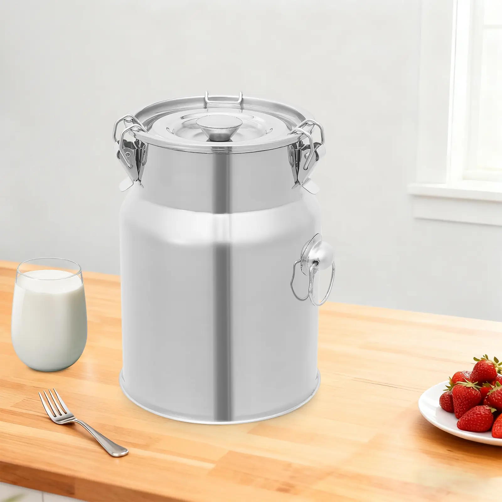 5L Sealed Storage Bucket 4kg Capacity, 201 Stainless Steel Container with Silicone Seal for Rice Tea Honey Oil, Silver
