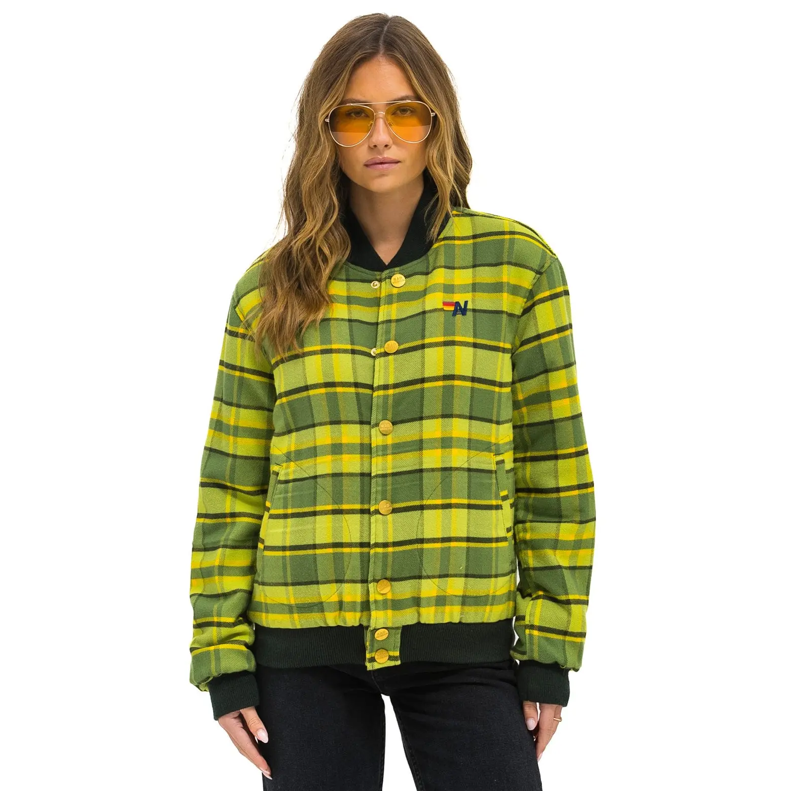 PLAID UNISEX VARSITY JACKET - AVOCADO PLAID