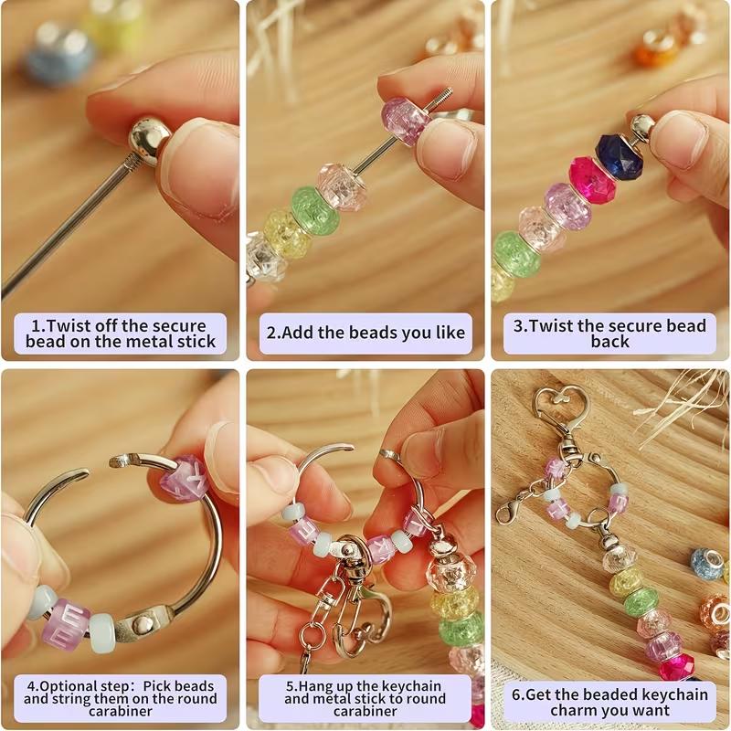 6 PCS Beadable Keychains Bars Blanks Metal Beaded Keychain Making Kit for Craft Keychain DIY Jewelry Making Gift