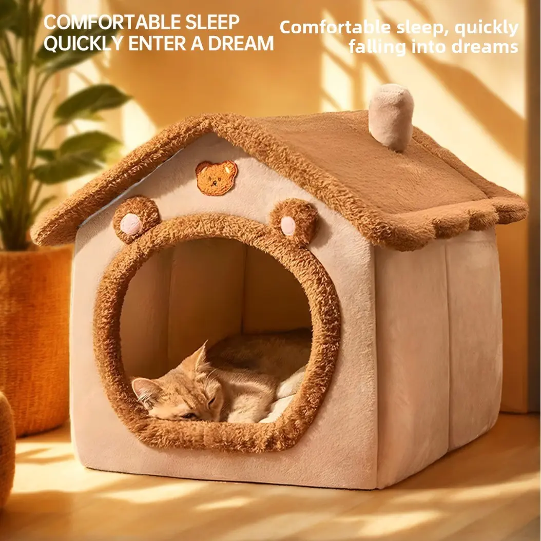 Foldable pet house with a removable and washable mattress, suitable for small cats, Kitten, Kitty and dogs. Super compact sofa-bed style pet nest, Bed Built Kennel, easy to store.