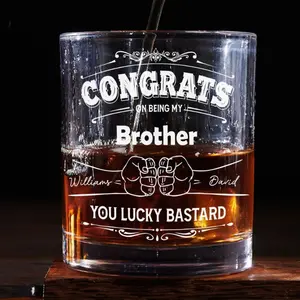 Funny Brother Whiskey Glass Gift, Personalized Engraved Glass for Him, Custom Bourbon Glass, Best Friend Gift