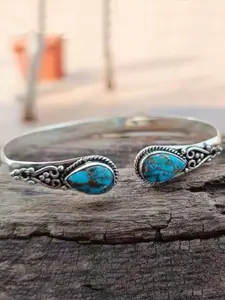 Vintage Turquoise Water Drop Cuff Bracelet, Distressed Carved Design, Ethnic Style Women's Jewelry, Unique Fashion Accessory