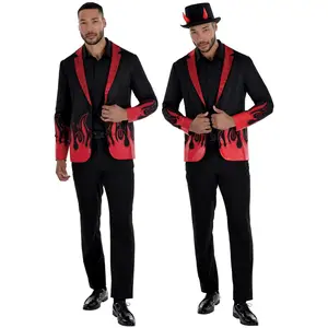 Men's Devil Suit Jacket Costume with Red Flame Detail - L/XL
