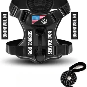 1pcs Service Dog Harness with Leash Set Reflective Dog Vest Harness with Patches, Adjustable Soft Oxford Pet Harness, Inner Layer Mesh, Easy to Control for Dogs