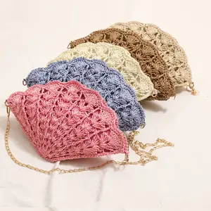 Fairy Shell Crossbody Woven Straw Bag – New Fashion Hollow Fan-Shaped Beach Vacation Handbag for Women