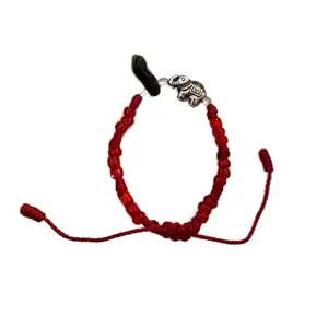 Pulsera Para Bebe/Nino Fuerza y contra mal ojo Bracelet Kids/Baby against evil eye and for strength with Red Beads and Silver Elephant Charm