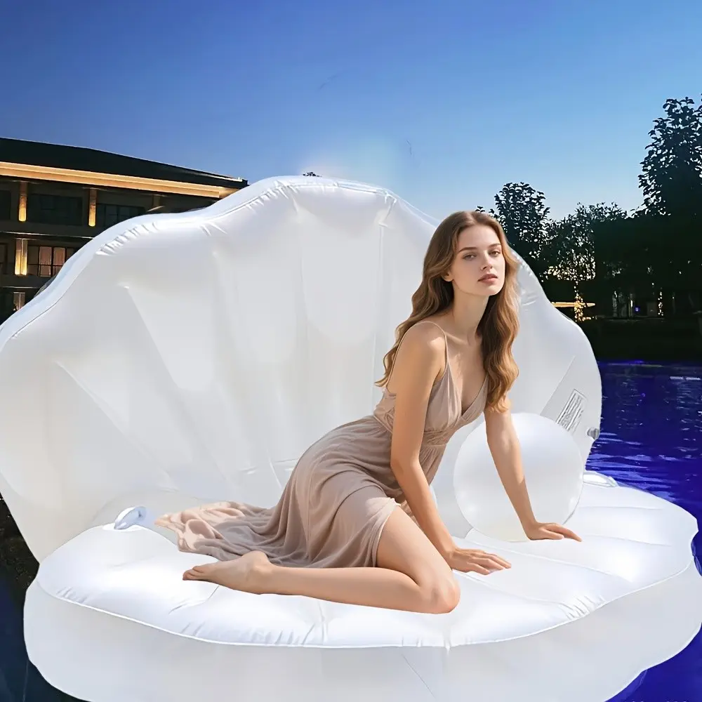 Inflatable Shell Shaped Pool Float with Pearl Ball, Inflatable Swimming Floating Seat, Swimming Ring for Adults, Summer Swimming Supplies