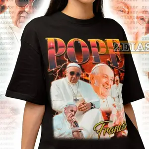 Pope Francis Retro 90s T-Shirt, Homage Fan Merch, Catholic Gift Tee, Unisex Streetwear, Vintage Pope Tee