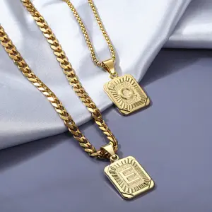A-Z Initial Letter Pendant Necklace, Punk Style Jewelry for Men & Women with 5mm Thick Chain, Trendy Birthday Gift for Daily Wear, Initial Necklaces