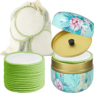 16 Pack Reusable Makeup Remover Pads - 100% Organic Cotton Rounds Washable & Eco-Friendly with Laundry Bag & Sturdy Storage Box for All Skin Types, Adults & Kids