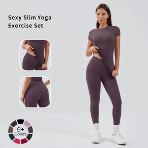 Tenwolf Women's 2-Piece Workout Set - Short-Sleeve Yoga T-Shirt & Yoga Pants for Gym, Running, Fitness | Quick-Dry Activewear girl high fit women tracksuit pink Thermal Lined Sports Summer Sportswear