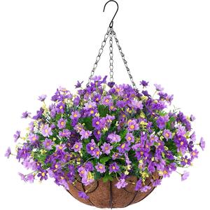 artificial daisy hanging flower, uv-resistant faux flower with hanging plant basket, decorative flower for outdoor garden, terrace & porch decoration, bedroom decor