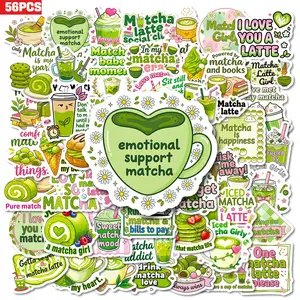 56pcs of a green, refreshing tea and dessert phrase matcha-themed fun doodle sticker series, suitable for scrapbooks, diaries, laptops, water bottles, cars, etc. A gift with a positive message and based on beliefs. Truck Car Decal