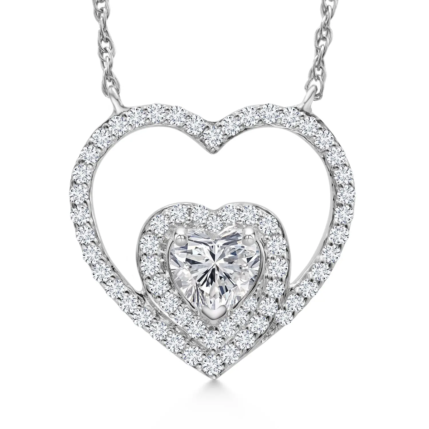 10K White Gold Lab Grown Diamond Pendant Necklace for Women | 0.54 Cttw | Gemstone April Birthstone | Heart Shape 4MM | DEF Color | VVS-VS Clarity | With 18 Inch Chain