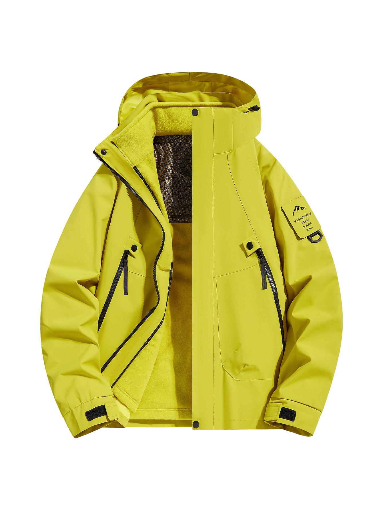 CCCMAI Men's Solid Color Waterproof Windproof Drawstring Zip-up Hoodie Jacket, Casual Long-Sleeve Outdoor Coat with Zipper Pockets, Suitable for Outdoor Activities, All-Season Men's Apparel, Menswear  Coats Jackets Tops