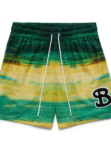 American Style Bktsqd Oil Painting Mesh Breathable Quick-Dry Four-Quarter High-Quality Gym Shorts for Men, Summer Fashion