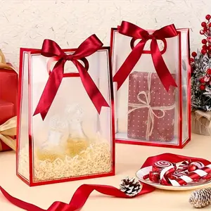 5 Transparent Gift Bags, PP Material with Handle, Ideal for Valentine's Day, St Patrick's Day, Graduation, Mother's Day, Wedding Reception, Birthday