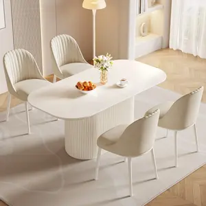 Guyii 70 Inch Oval Dining Table Set with 4/6 Chairs Cream White Modern Kitchen Table for Indoor Use Sturdy Construction Ergonomic Chairs Easy Assembly rectangular dining room table