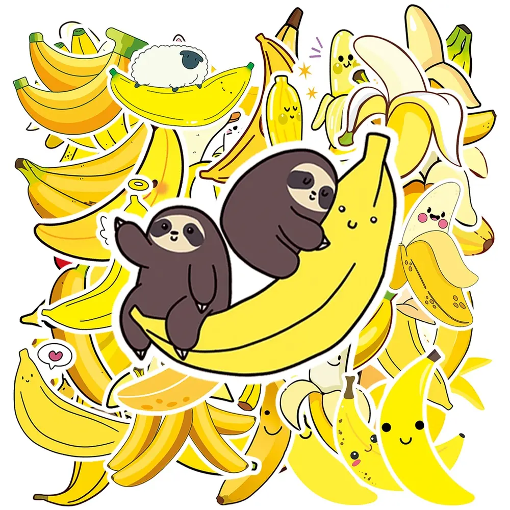 50 Pcs Cute Cartoon Banana Vinyl Stickers, Funny Fruit Banana Decals, Waterproof Removable Stickers for Car Window, Helmet, Water Bottle, Laptop, Aesthetic DIY Craft Party Favor Decorations for Teens Kids #BananaStickers #FruitStickers #CuteStickers