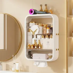 Wall-Mounted Cosmetic Organizer, Large Capacity Bathroom Storage Rack, Bathroom Organizing Accessories, Waterproof Shower Shelf, Strong Adhesive, No Drilling Needed