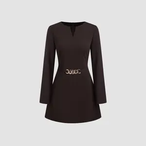 Cider [size 0-10] Solid Chain Long Sleeve Mini Dress Dealsforyou