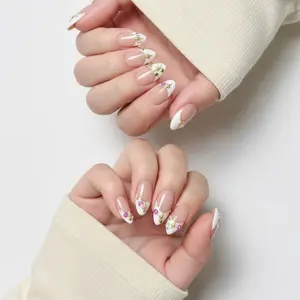 10pcs Handmade Press on Nails, French White Diamond Design,Almond Acrylic, Almond Shape Nails, Elegant Y2K Style, Perfect for Parties & Daily Use