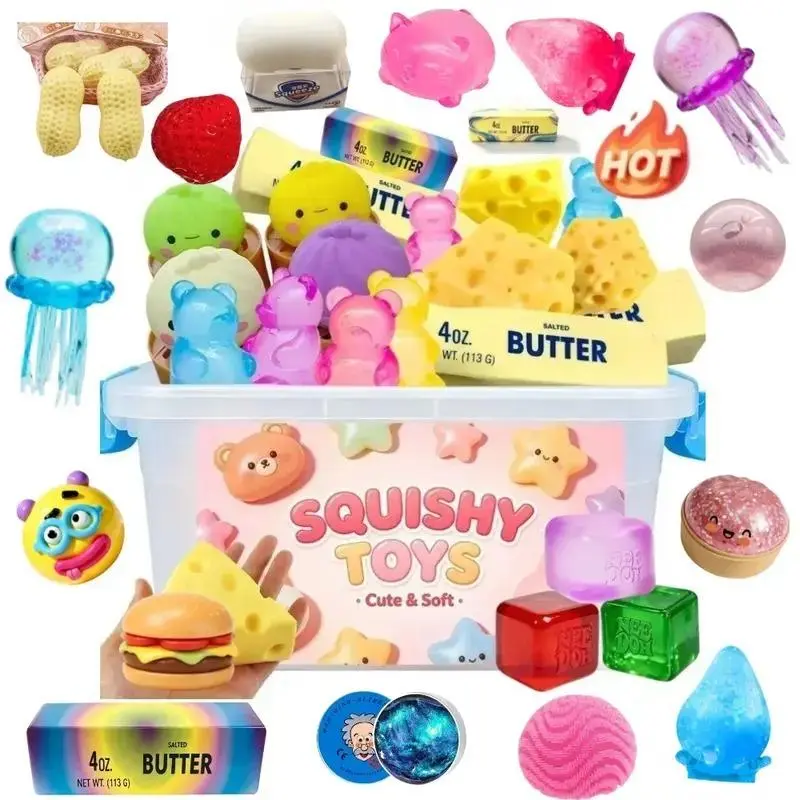 100+Pcs Ultimate Surprise Fidget Box | Assorted Cute Squishy Toys & Novelty Stress Relief Blind Box, Perfect Kids Gift Set