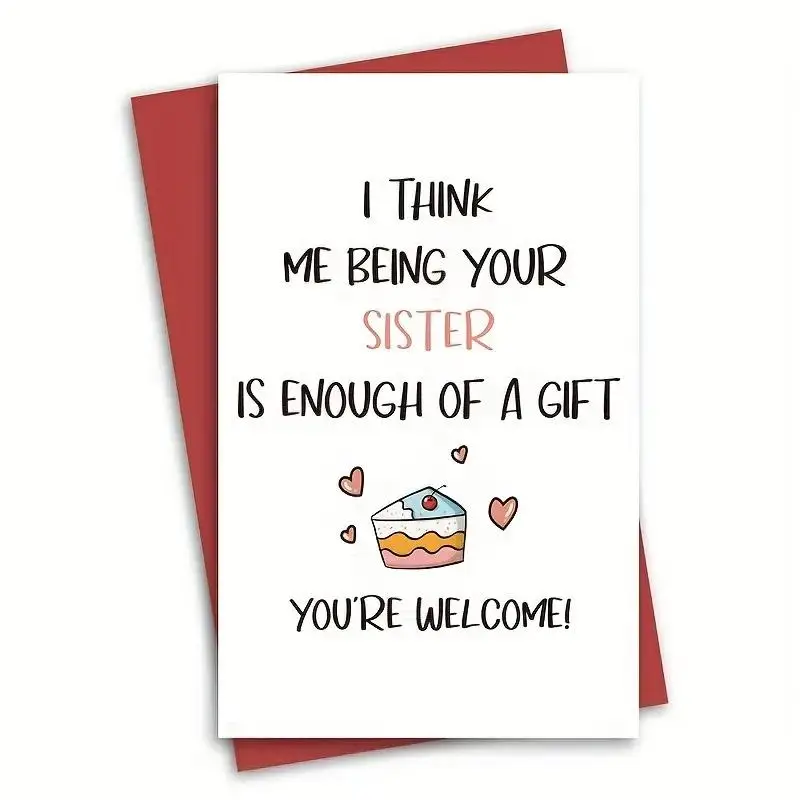 Sisterly Sentence Pattern Happy Birthday Card with Envelope, 1 Count Creative Funny Birthday Greeting Card for Sister, Birthday Gifts Card