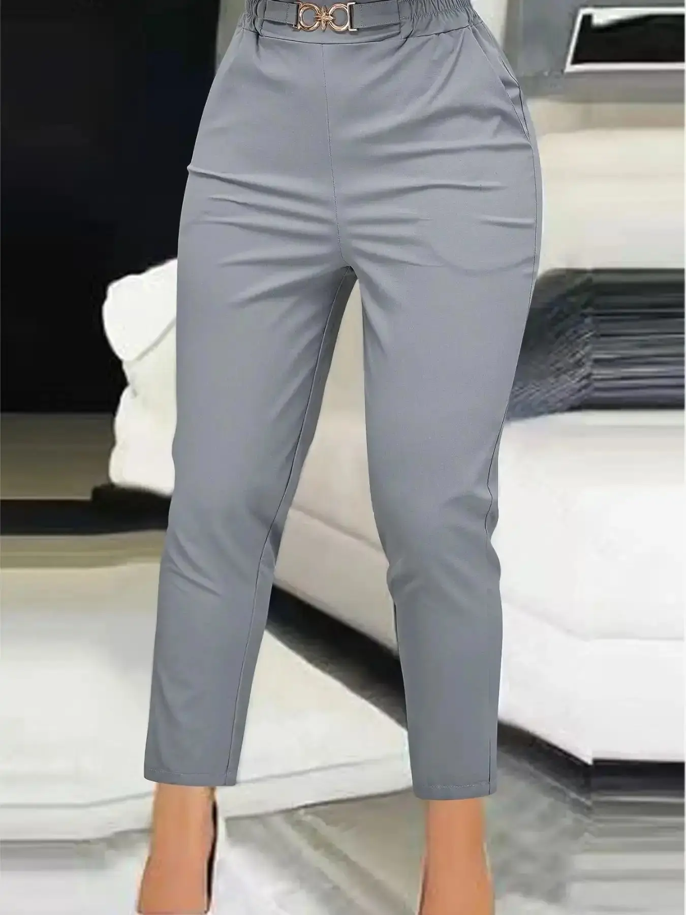 Versatile women's casual Fit High Waist elastic Solid trousers Pants, tailored comfort, sleek line, flattering drape, versatile piece, trending now, chic look, must-have style