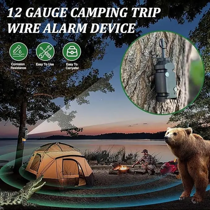 Outdoor Tripwire Alarm Device - Easy Setup 360-Degree Coverage Early Warning Security System, Reusable Protection Alert Tool for Camping
