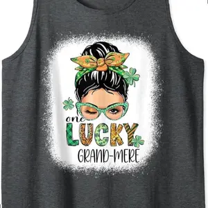 One Lucky Grand-mre St Patricks Day Messy Bun Bleached Tank Top
