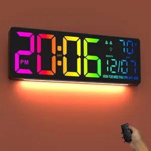 16.2-Inch Large Digital Alarm Clock/wall Clock with Remote Control, Calendar, Temperature, Humidity, Timer Functions, 11 RGB Colors