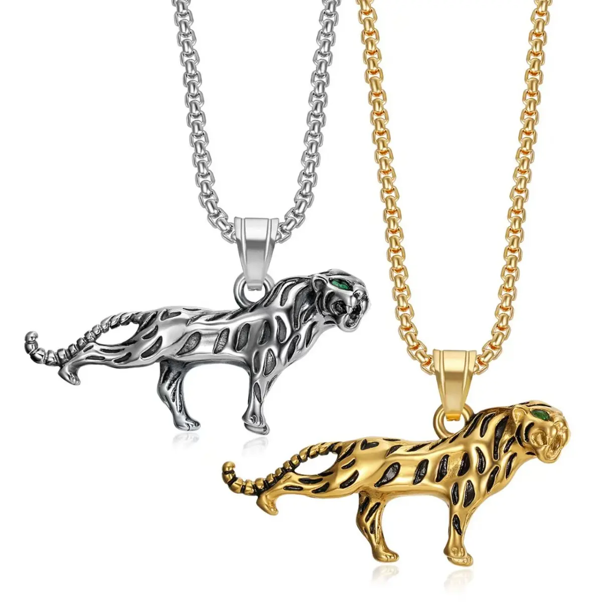 Retro Cheetah Pendant Necklace for Men, Stainless Steel Hip-Hop Jewelry with Chain, Graduation Gift Idea, Animal