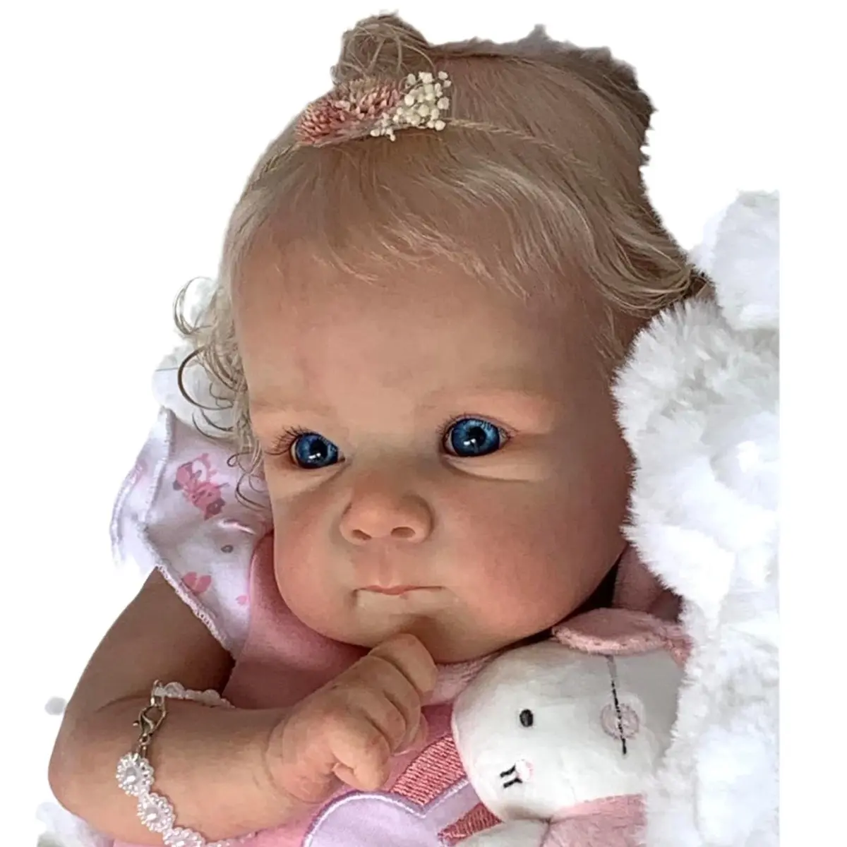 Reborn Baby Doll 18-Inch Soft Silicone-Cotton Body Hand-Implanted Hair Acrylic Eyes Stuffed Animal Toy for Kids 3+ Years