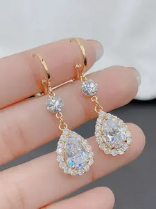 Elegant Water Drop Earrings with Crystal Dangles, New Fashion Jewelry for Women, High-Quality Rhinestone Ear Accessories, Teardrop Earrings