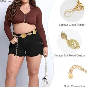 Women's Western Oval Concho Belt, Cowgirl Metal Waist Chain for Dresses & Pants
