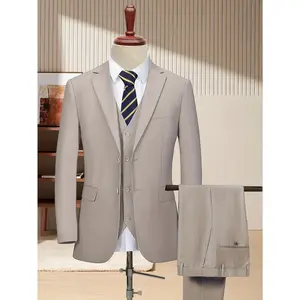 [Two Button Lapel] Men's 3pcs Business Suit | Champagne Color | Two Button Lapel Jacket Vest Trouser Set | Wedding Business Tuxedo