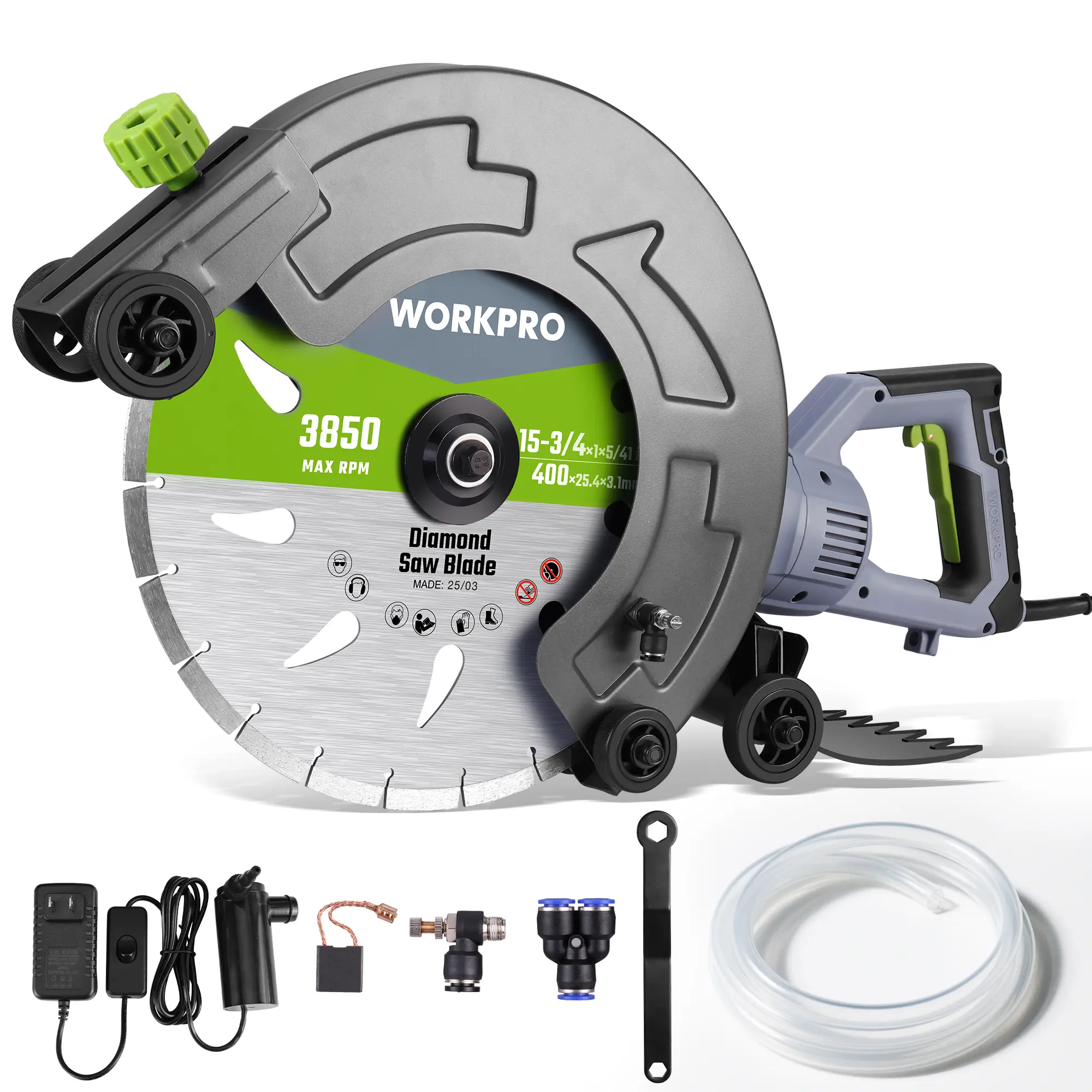 #backtoschool WORKPRO 16 Inch Wet Concrete Saw with Water Cutting Attachment, 1600W 3100RPM Electric Concrete Saw, Max Cutting Depth 6.69", Ideal for House, Foundation, Courtyard Renovation