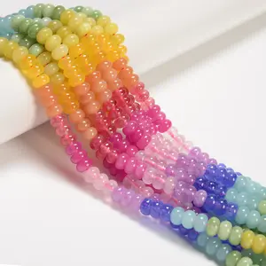 14-Multi-color Dyed Jade Smooth Rondelle Beads Size 5x8mm 15.5'' Strand