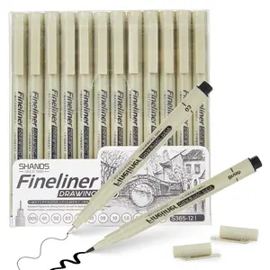 SHANDS 12 Professional Fineliner Drawing Art Pens 12 Black Waterproof Pigment Ink Set Archival Inking Markers for Sketching, Manga, art pen Anime & Watercolor  Precision Fine Line & Brush Pens for Zentangle, Calligraphy & Technical Illustration