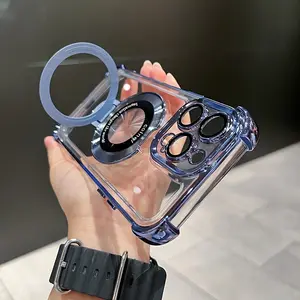 Applicable to iPhone 11 12 13 14 15 16 Pro Max Plus transparent electroplated acrylic magnetic protective case, suitable for new mobile phone iPhone series protective case wireless charging magnetic stand