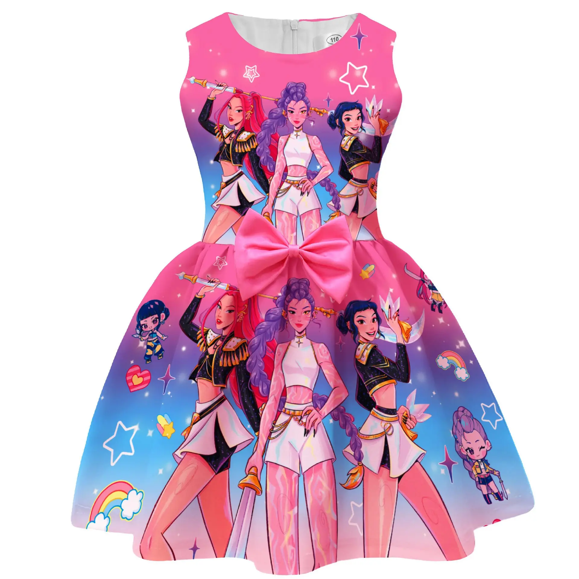 Girls Summer 3D Cartoon Character Print Dress Round Neck Short Sleeve Casual Loose Fit Cute Sweet Mini Dress