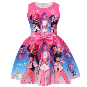 Girls Summer 3D Cartoon Character Print Dress Round Neck Short Sleeve Casual Loose Fit Cute Sweet Mini Dress