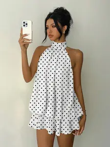 Women's Plus Size High-End Polka Dot Dress, Halter Neck Backless A-Line Skirt, Casual Loose-Fitting Short Summer Dress, Chic Elegance
