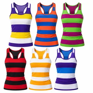 6 Pack Women’s Colorful Striped Tank Tops, Racerback Sleeveless Camisoles, Soft Breathable Stretch Basic Tops, One Size Fits Most